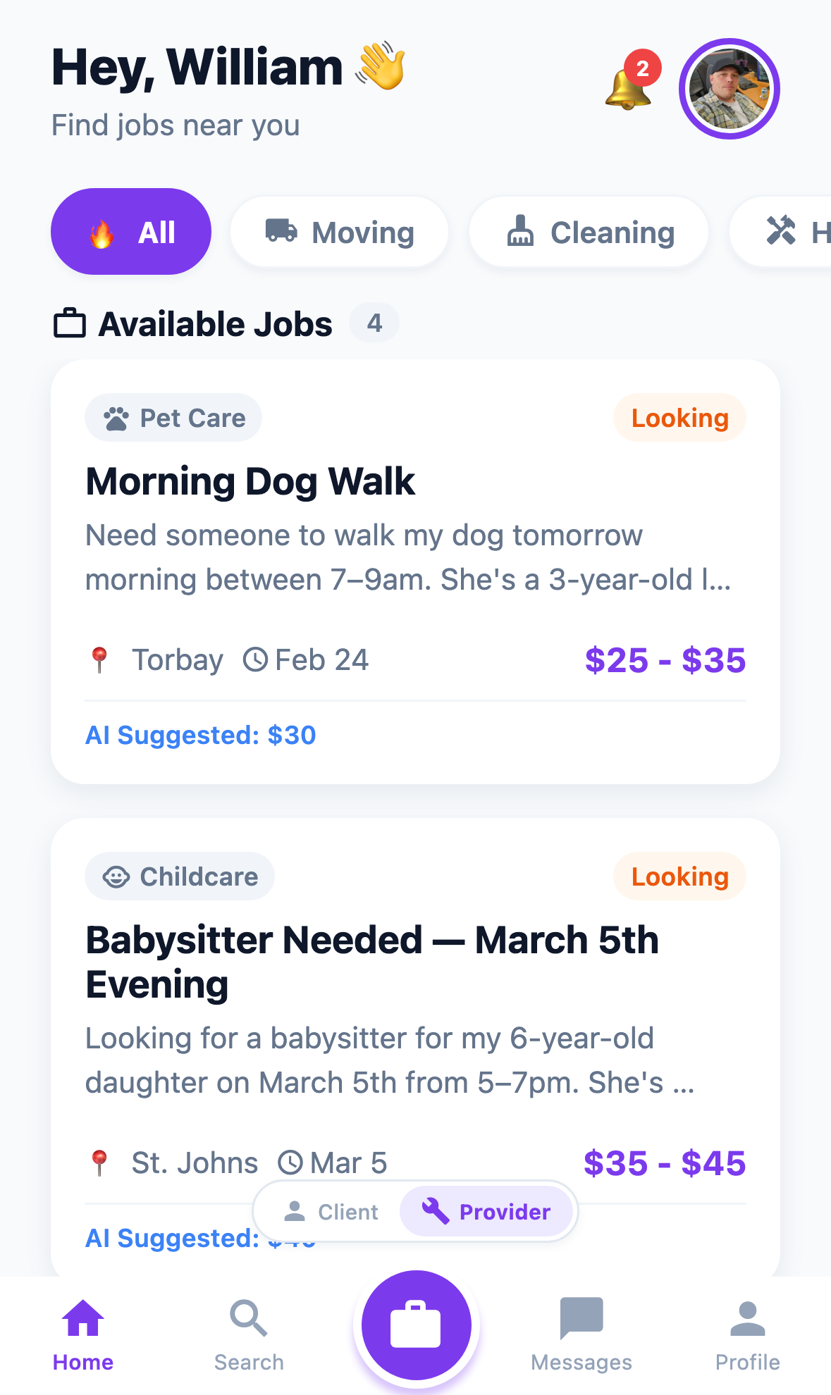 GigGalaxy Provider Home